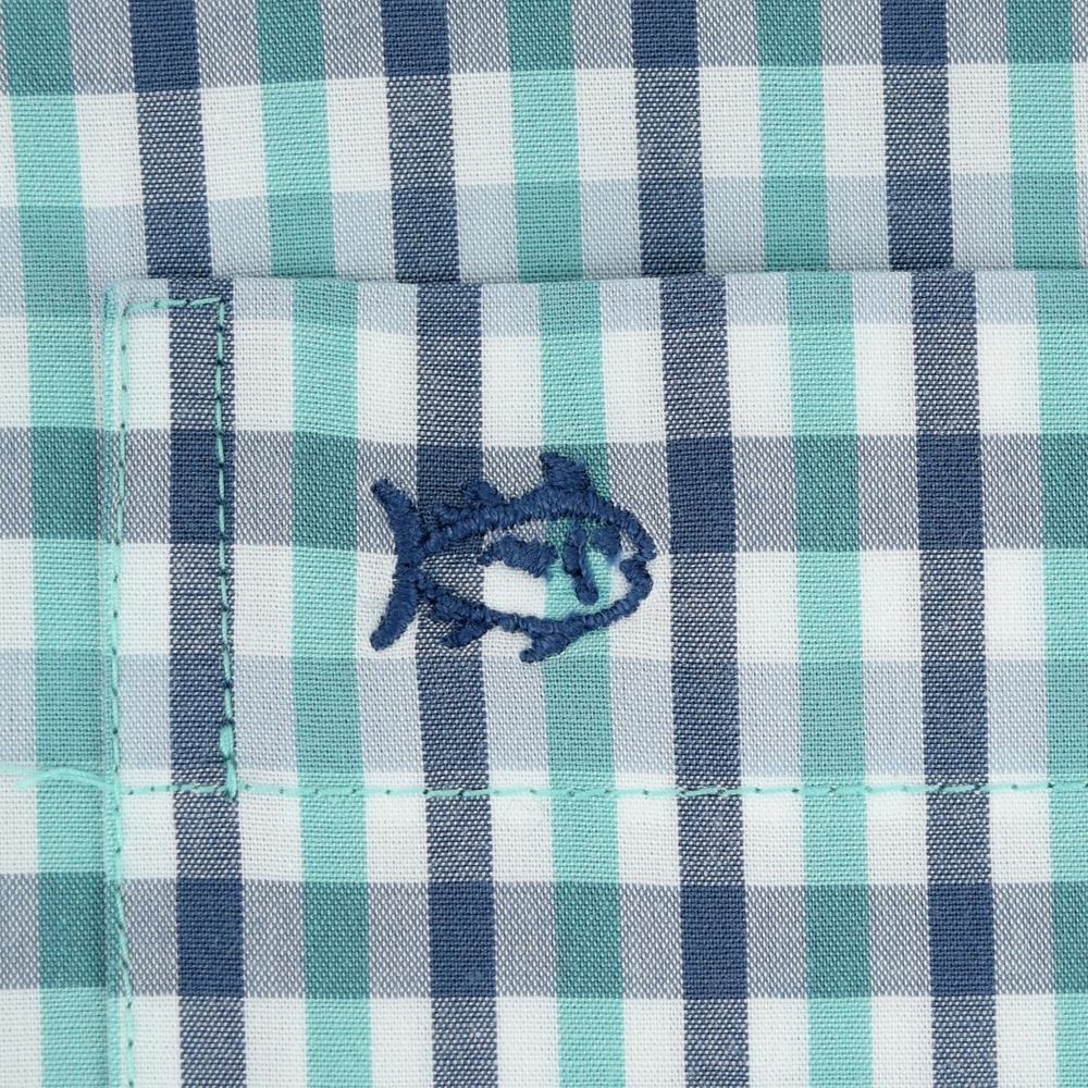 Southern Tide Men's XL Nassau Gingham Cotton Stretch LS Sport Shirt Green Blue - Picture 4 of 15